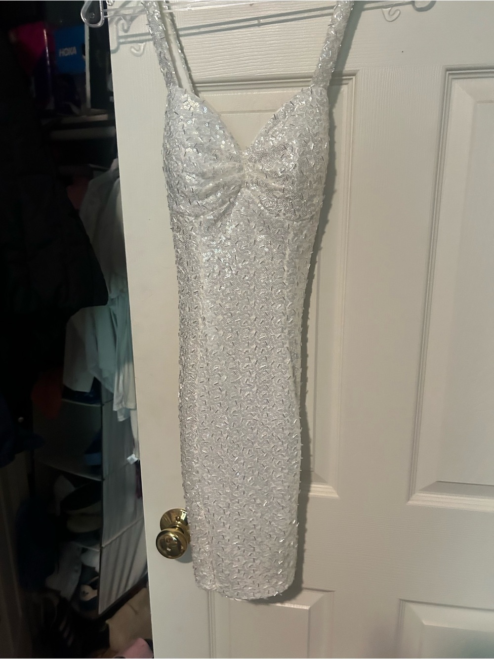 Bliss White Sequin V-Neck Party Dress